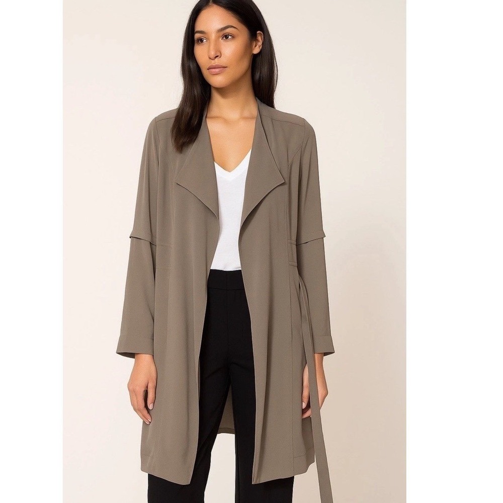 Aritzia Babaton Quincey Drape Trench Jacket Cuffed Roll Tab Sleeve Taupe Size XS